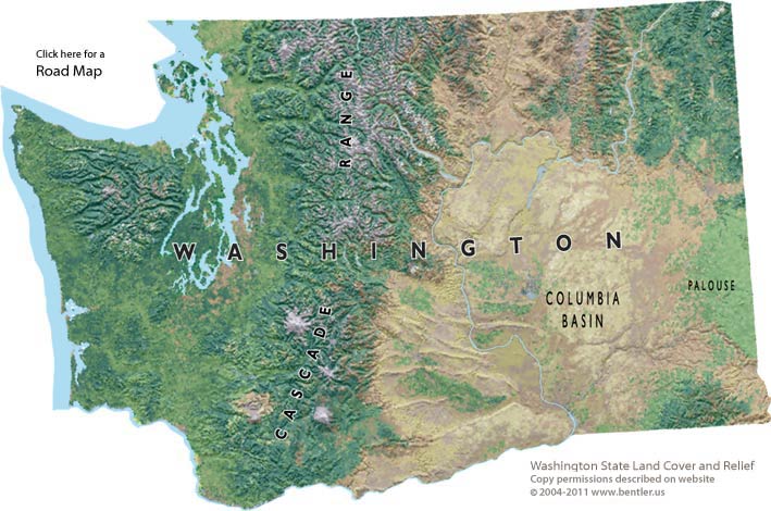 Shaded relief map of Washington State