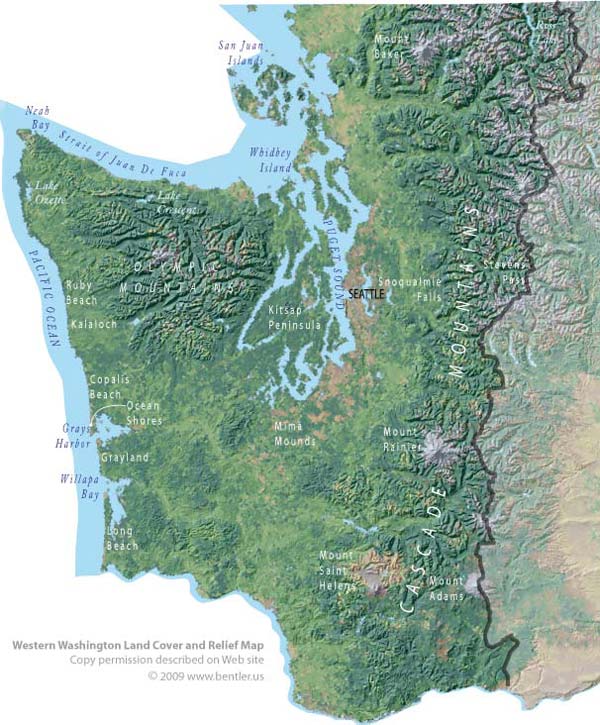 Western Washington Shaded Relief Land Cover Map